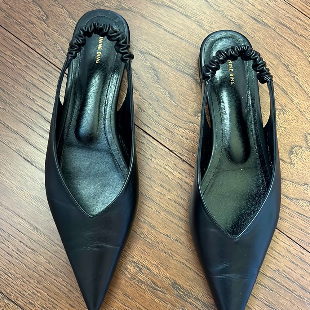 Black Anine Bing Tara  sling back flats calfskin